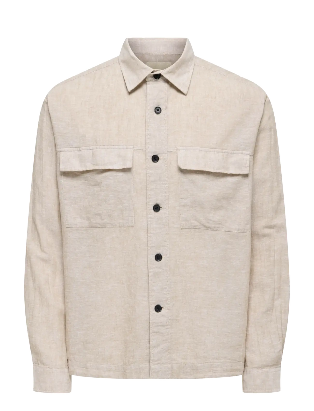ONLY & SONS ONSCAIDEN LS OVERSHIRT LINEN BLEND - ONLY & SONS - CHINCHILLA / beige