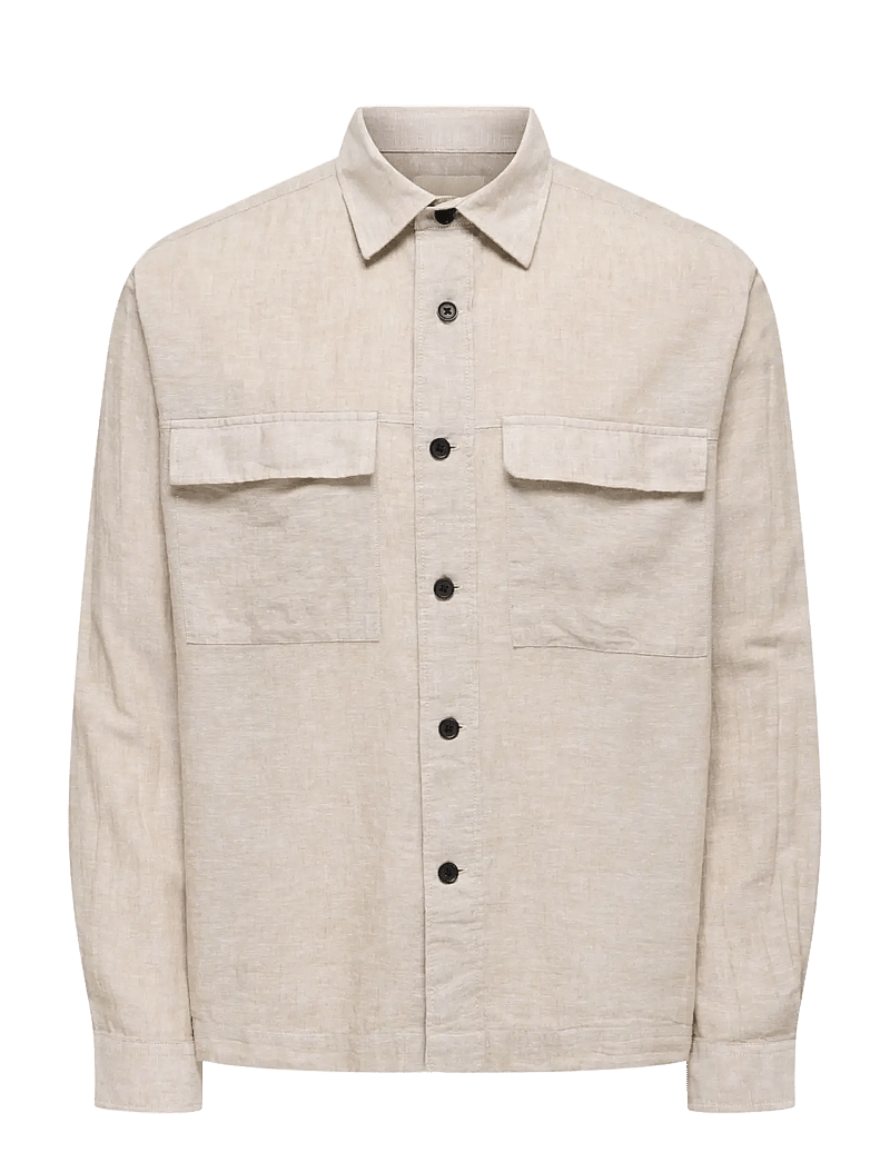 ONLY & SONS - ONSCAIDEN LS OVERSHIRT LINEN BLEND - collections - chinchilla - 1