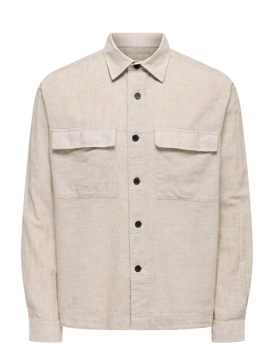 ONLY & SONS - ONSCAIDEN LS OVERSHIRT LINEN BLEND - kollektioner - chinchilla - 1
