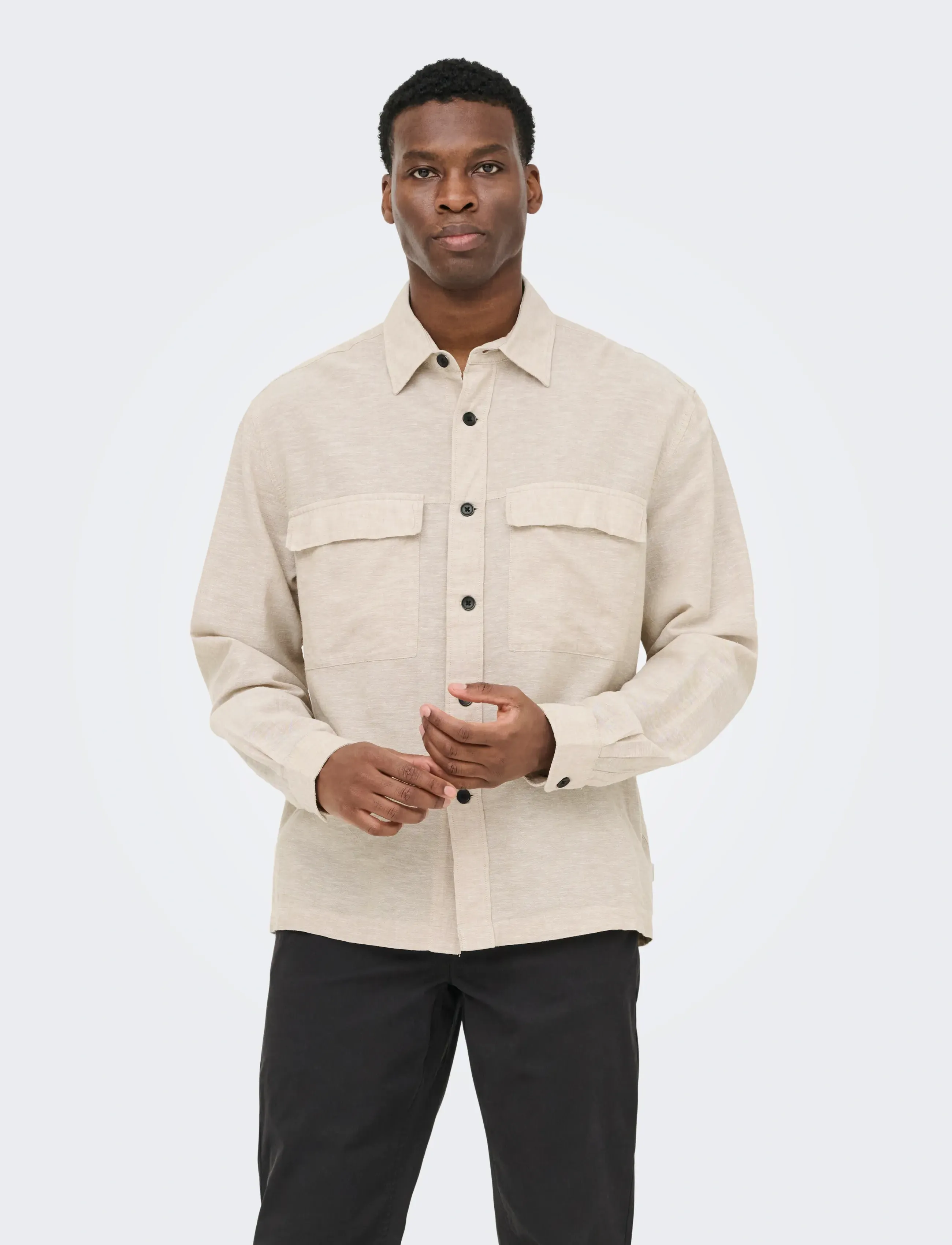 ONLY & SONS ONSCAIDEN LS OVERSHIRT LINEN BLEND - Kolekcijas - CHINCHILLA / beige