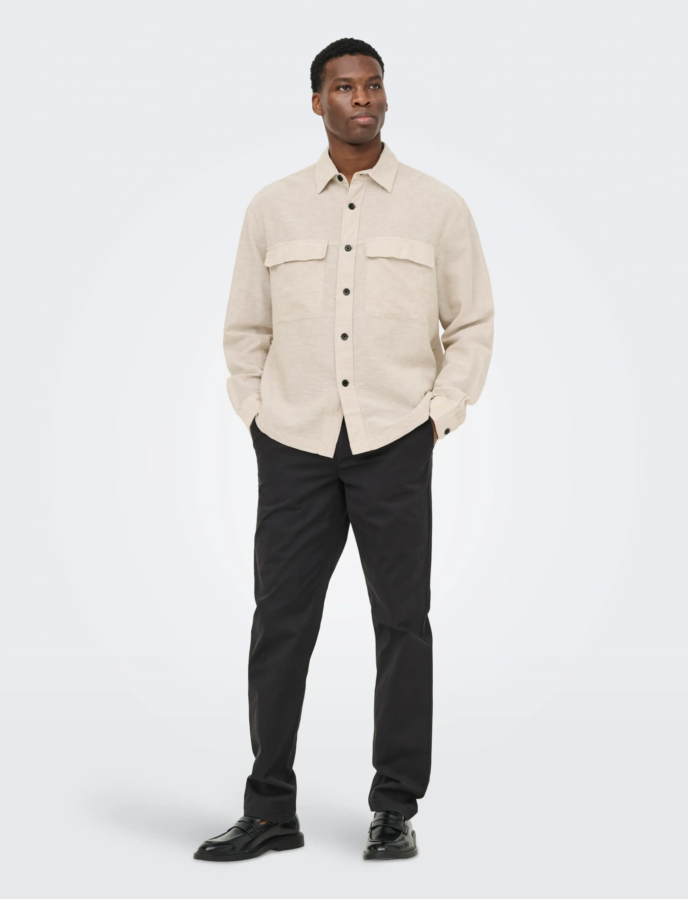 ONLY & SONS - ONSCAIDEN LS OVERSHIRT LINEN BLEND - laveste priser - chinchilla - 4