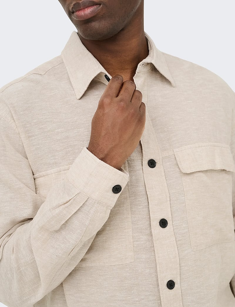 ONLY & SONS - ONSCAIDEN LS OVERSHIRT LINEN BLEND - collections - chinchilla - 5