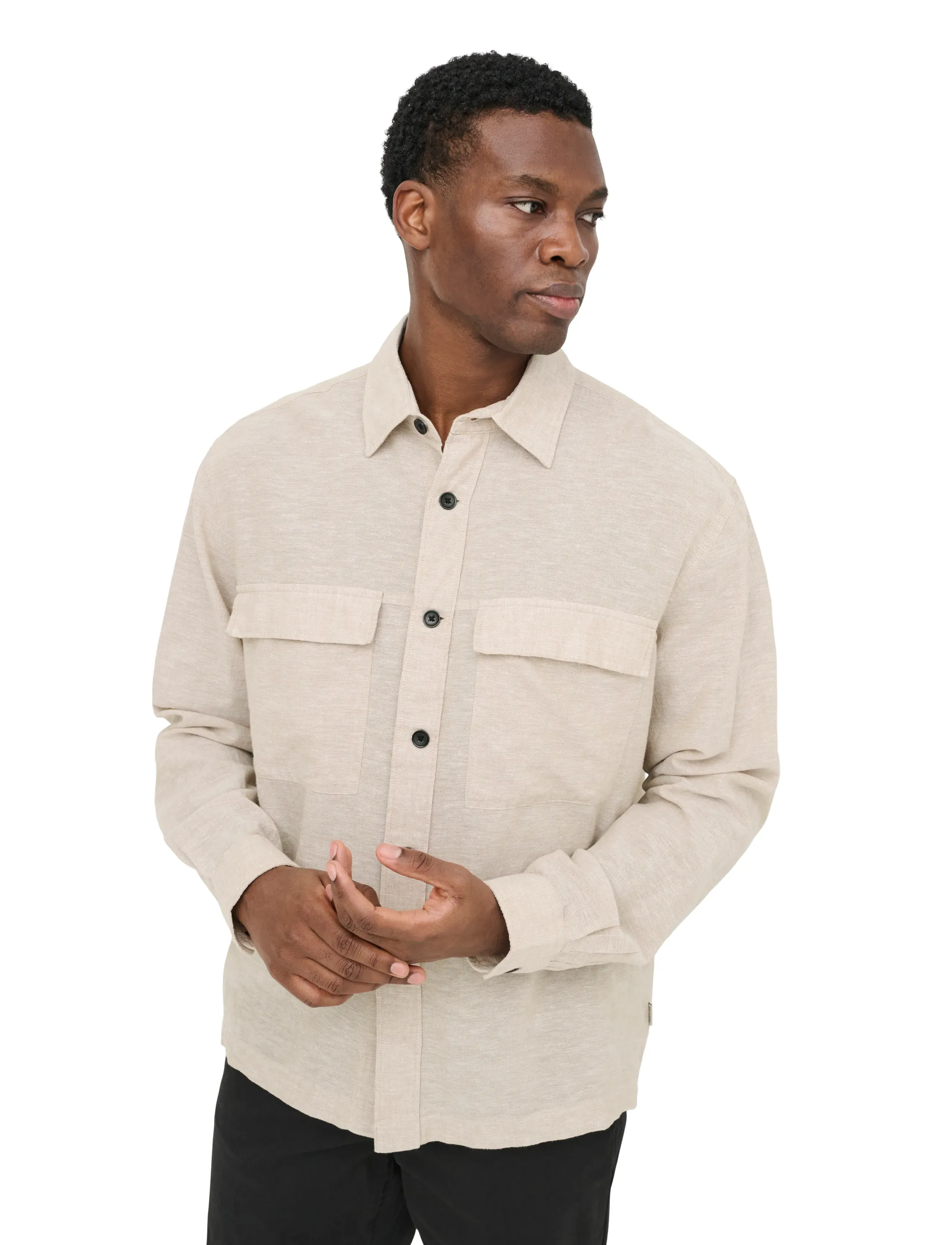 ONLY & SONS ONSCAIDEN LS OVERSHIRT LINEN BLEND - Overshirts - CHINCHILLA / beige