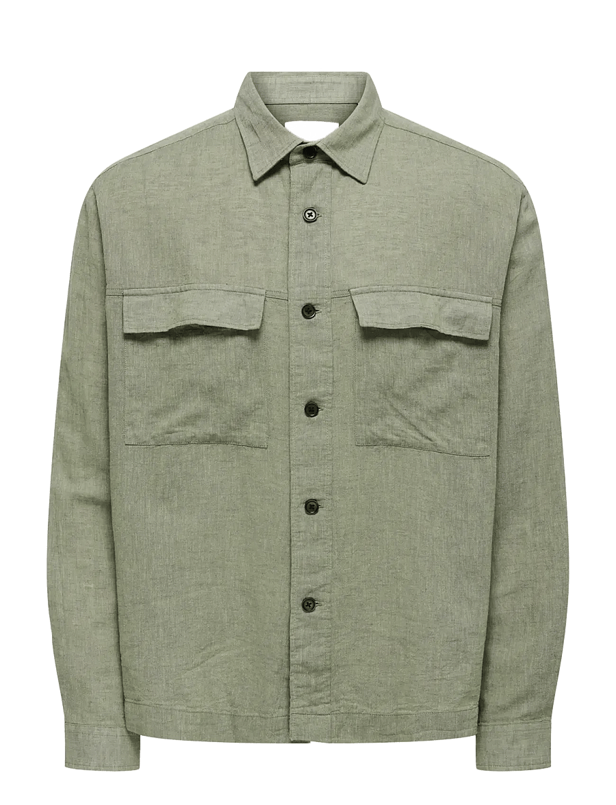 ONLY & SONS - ONSCAIDEN LS OVERSHIRT LINEN BLEND - kollektsioonid - swamp - 1