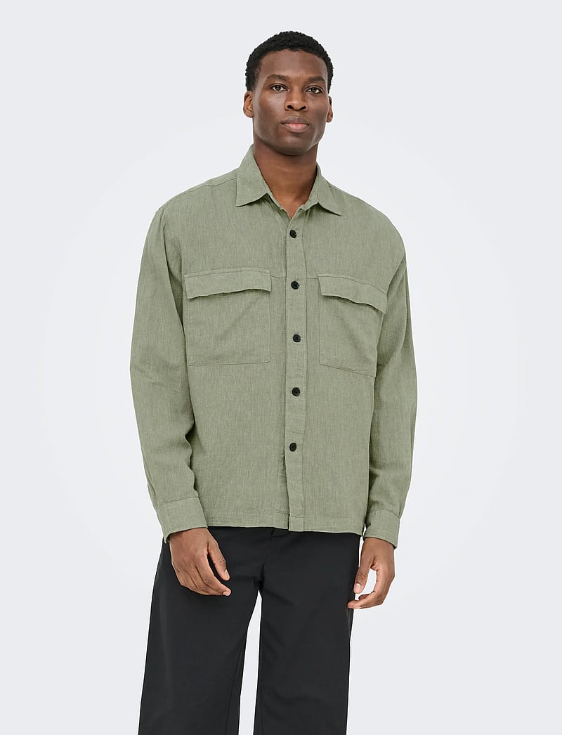 ONLY & SONS - ONSCAIDEN LS OVERSHIRT LINEN BLEND - kollektsioonid - swamp - 0