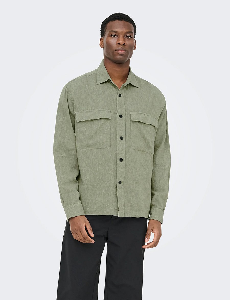 ONLY & SONS - ONSCAIDEN LS OVERSHIRT LINEN BLEND - kollektsioonid - swamp - 0