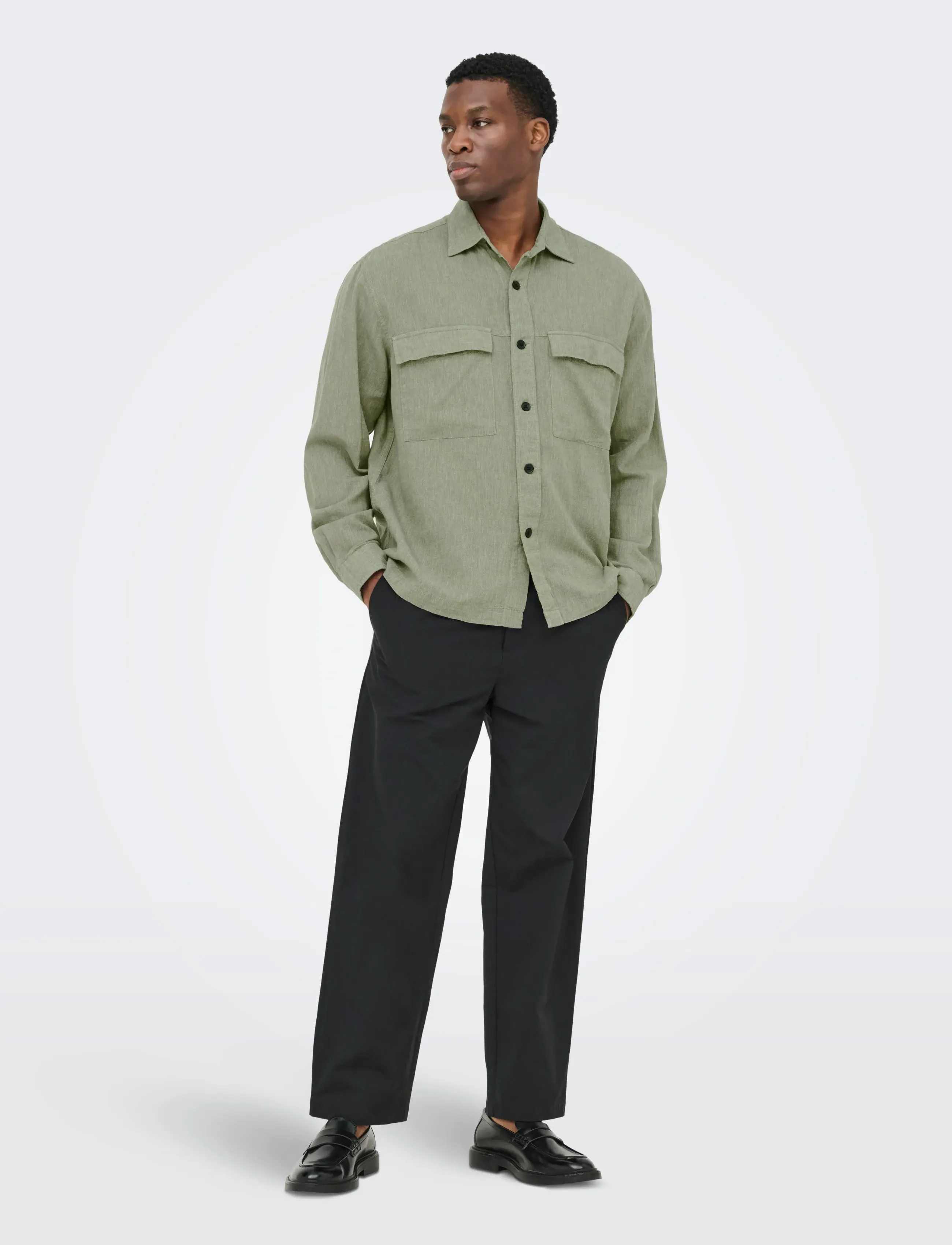 ONLY & SONS - ONSCAIDEN LS OVERSHIRT LINEN BLEND - kollektsioonid - swamp - 4