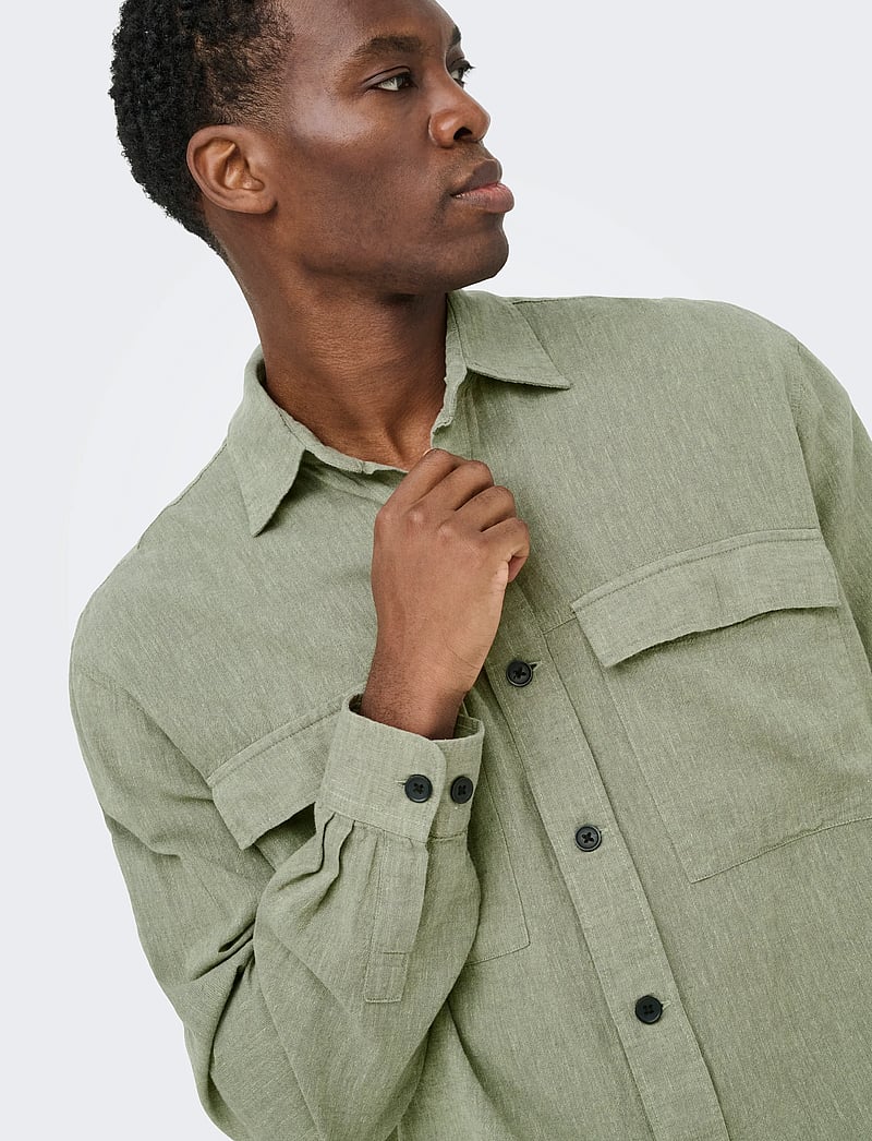 ONLY & SONS - ONSCAIDEN LS OVERSHIRT LINEN BLEND - kollektsioonid - swamp - 5