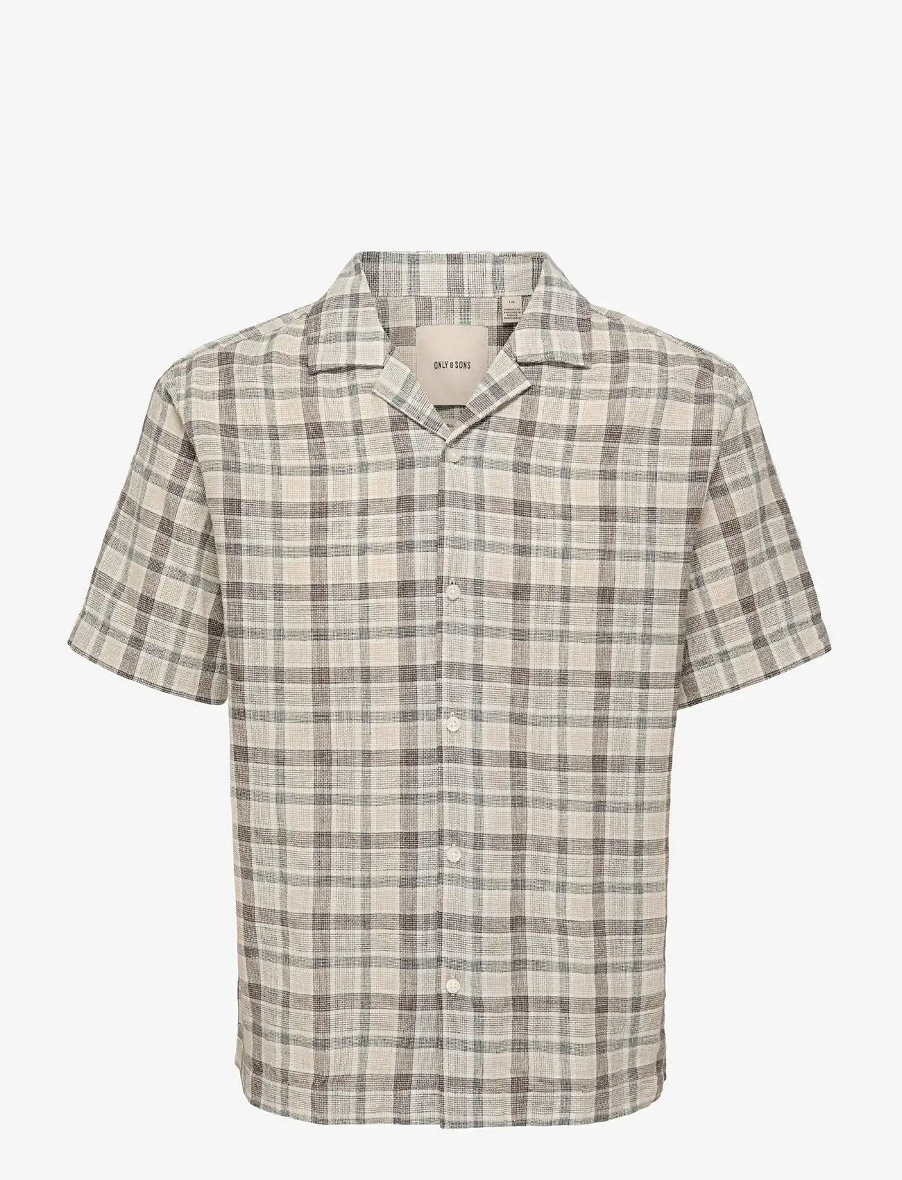 ONLY & SONS - ONSCAIDEN LIFE CHECK LINEN BLEND SS - ternede skjorter - coffee bean - 1