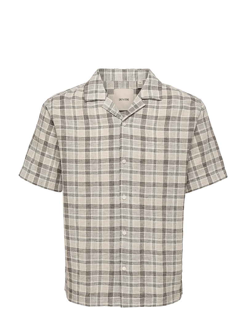 ONLY & SONS - ONSCAIDEN LIFE CHECK LINEN BLEND SS - ternede skjorter - coffee bean - 1