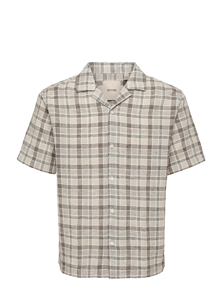 ONLY & SONS - ONSCAIDEN LIFE CHECK LINEN BLEND SS - karierte hemden - coffee bean - 1
