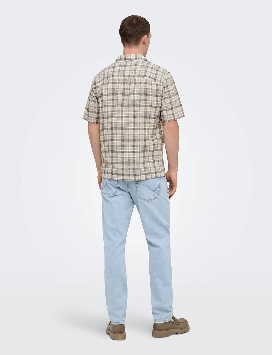 ONLY & SONS - ONSCAIDEN LIFE CHECK LINEN BLEND SS - karierte hemden - coffee bean - 3