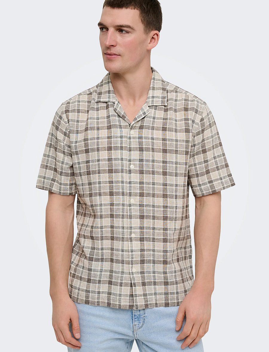 ONLY & SONS - ONSCAIDEN LIFE CHECK LINEN BLEND SS - karierte hemden - coffee bean - 4
