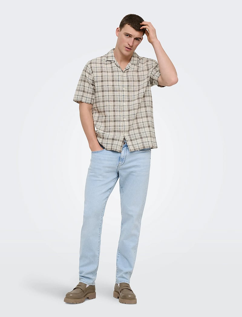 ONLY & SONS - ONSCAIDEN LIFE CHECK LINEN BLEND SS - ternede skjorter - coffee bean - 5