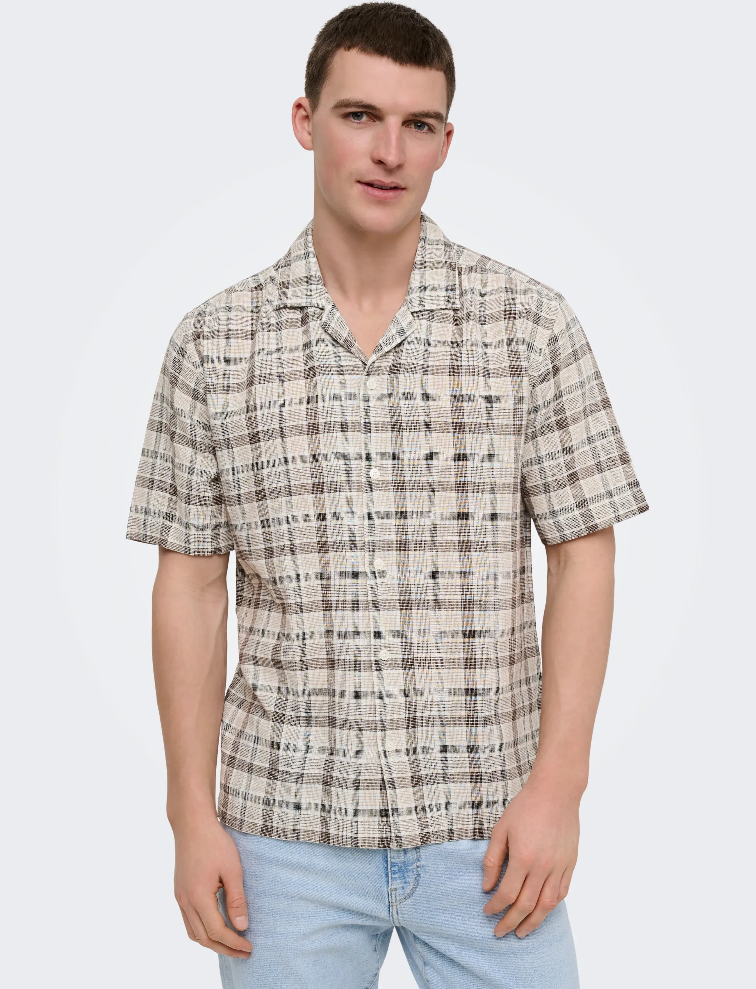 ONLY & SONS Onscaiden Life Check Linen Blend Ss kortärmade skjortor herr – bild 5