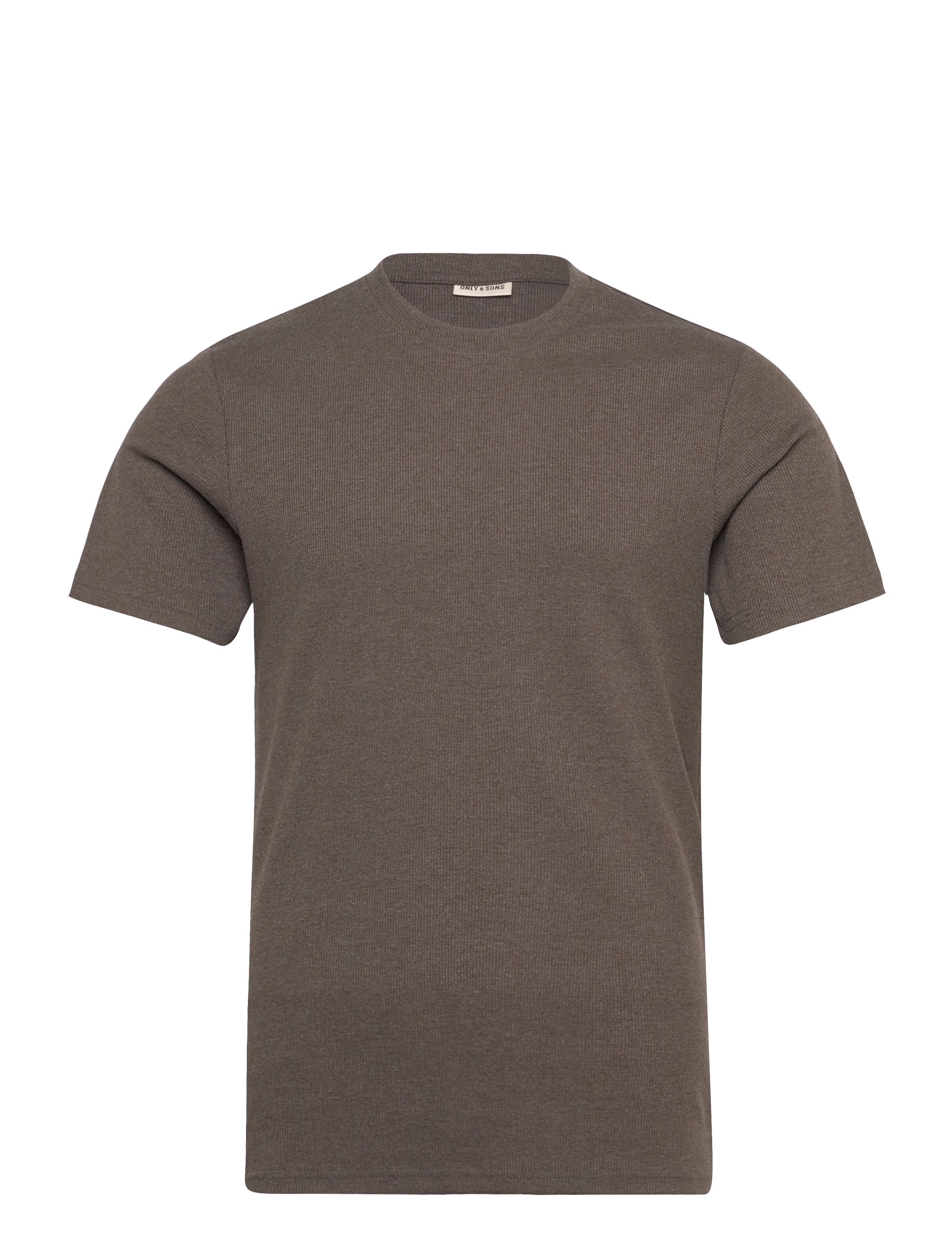 ONLY & SONS ONSTANNER SLIM SS RIB TEE - T-paidat - MEDIUM GREY MELANGE / brown