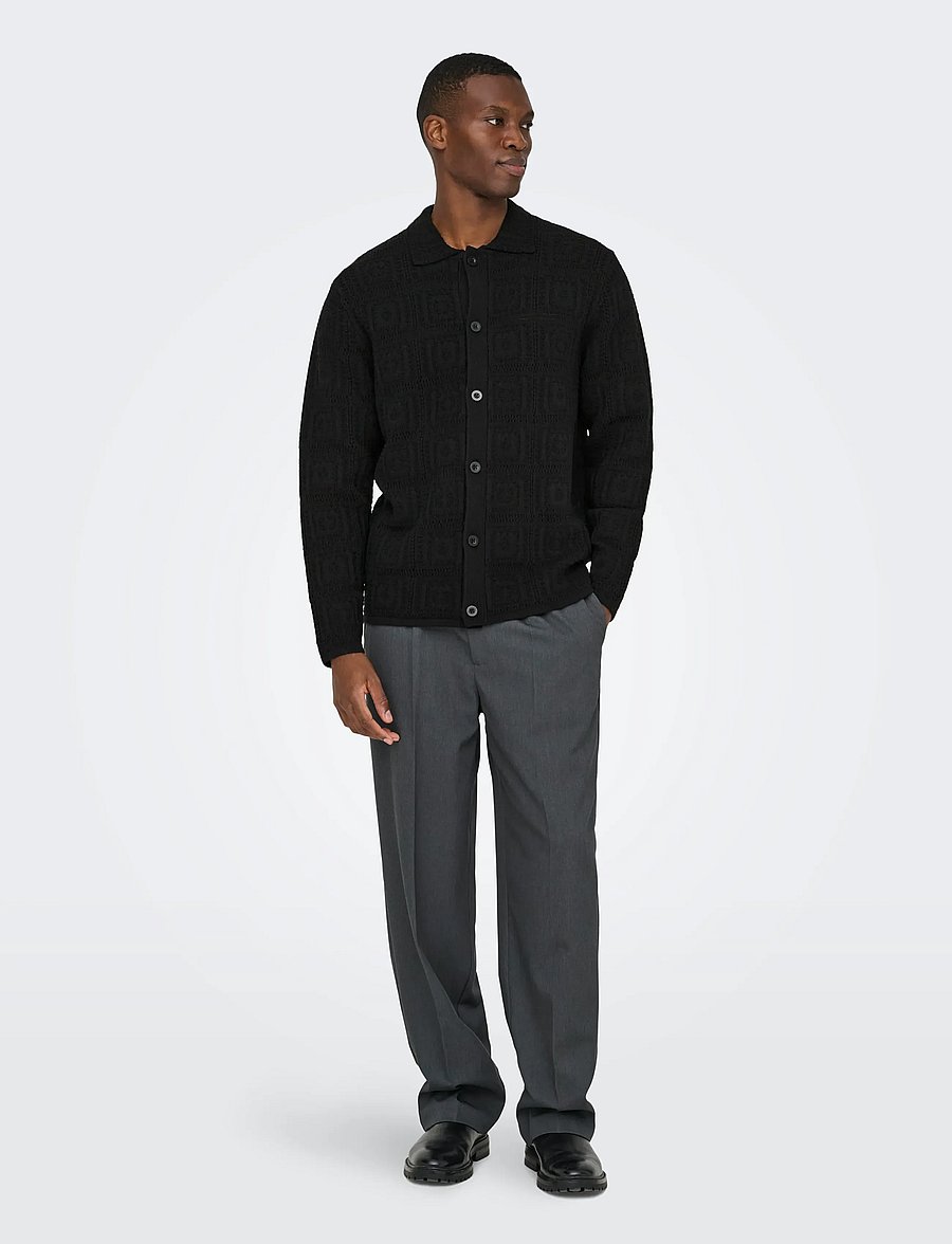 ONLY & SONS - ONSBART LIFE RLX 5 LS SHIRT KNIT - cardigans - black - 0