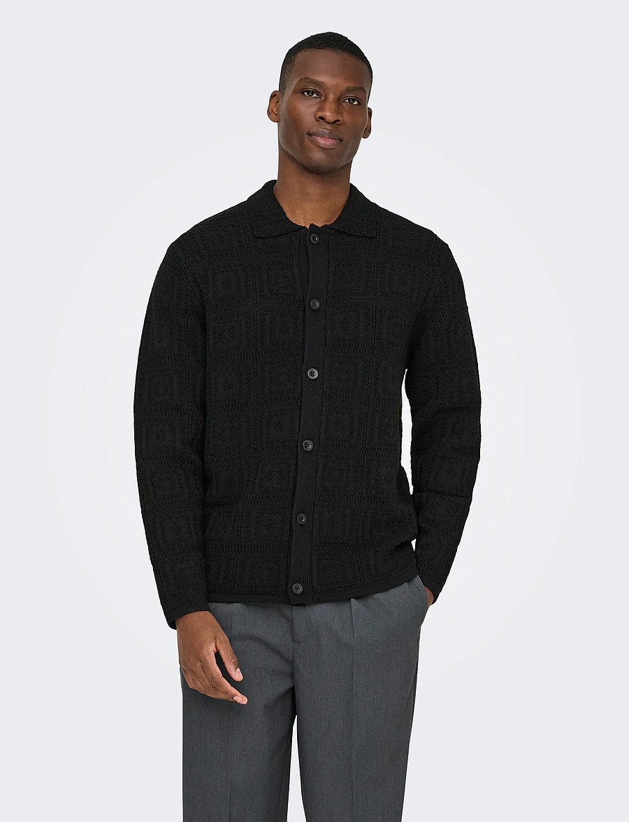 ONLY & SONS - ONSBART LIFE RLX 5 LS SHIRT KNIT - cardigans - black - 3