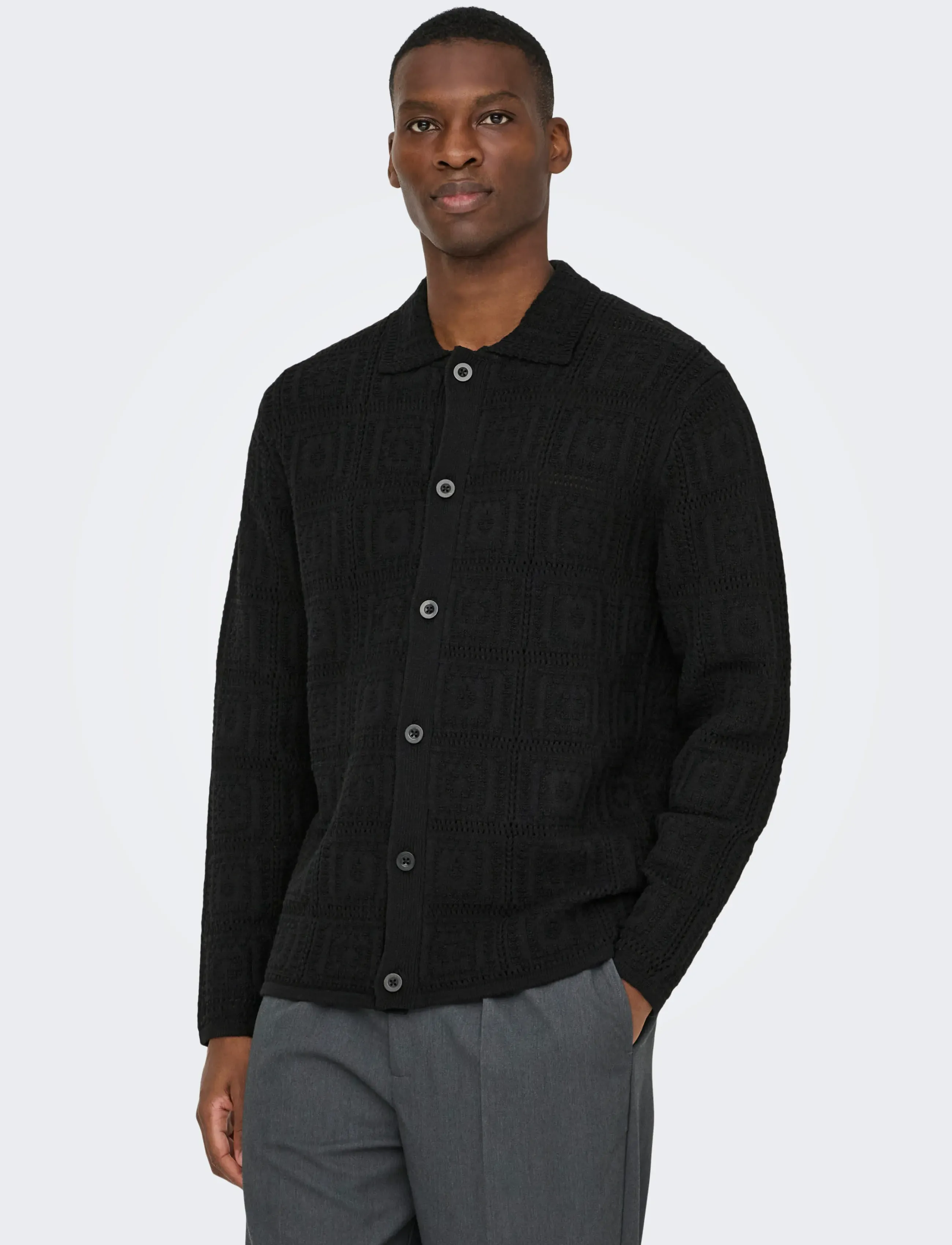 ONLY & SONS - ONSBART LIFE RLX 5 LS SHIRT KNIT - cardigans - black - 4