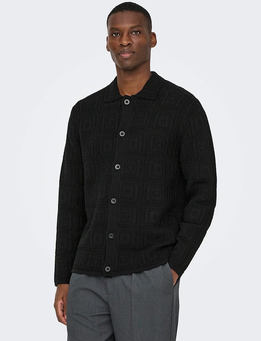 ONLY & SONS - ONSBART LIFE RLX 5 LS SHIRT KNIT - cardigans - black - 4
