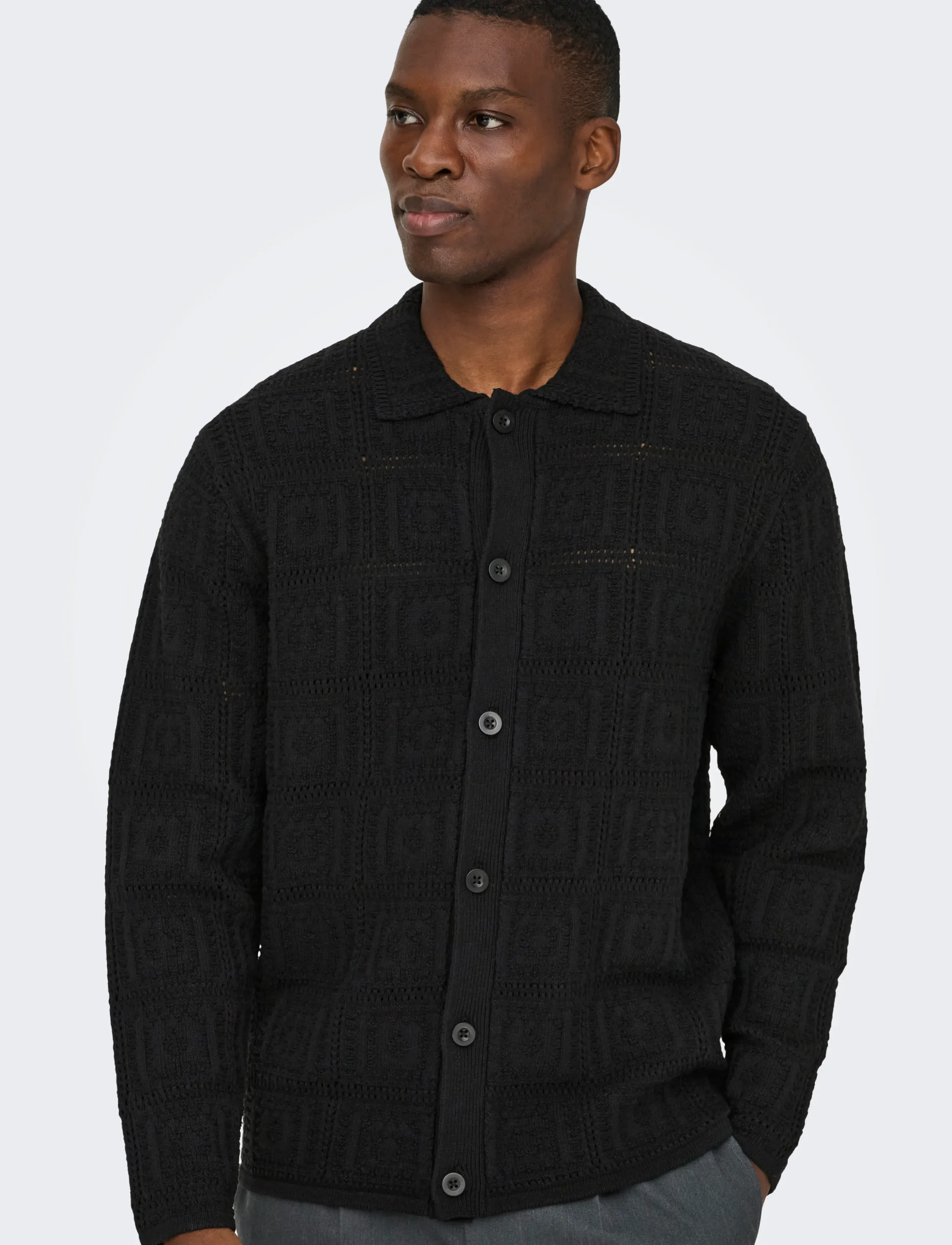 ONLY & SONS - ONSBART LIFE RLX 5 LS SHIRT KNIT - cardigans - black - 5