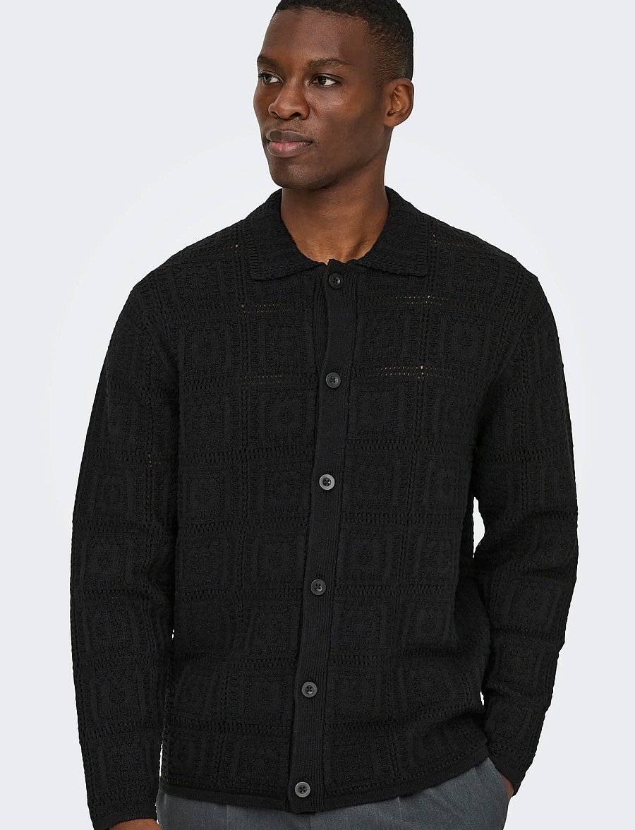 ONLY & SONS - ONSBART LIFE RLX 5 LS SHIRT KNIT - cardigans - black - 5
