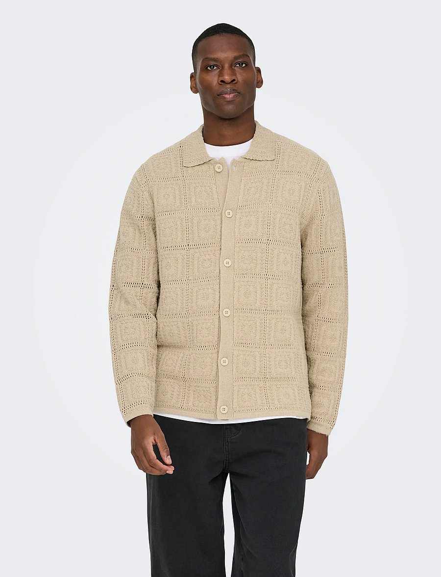 ONLY & SONS - ONSBART LIFE RLX 5 LS SHIRT KNIT - strickjacken - silver lining - 0