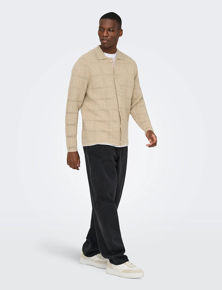 ONLY & SONS - ONSBART LIFE RLX 5 LS SHIRT KNIT - strickjacken - silver lining - 4