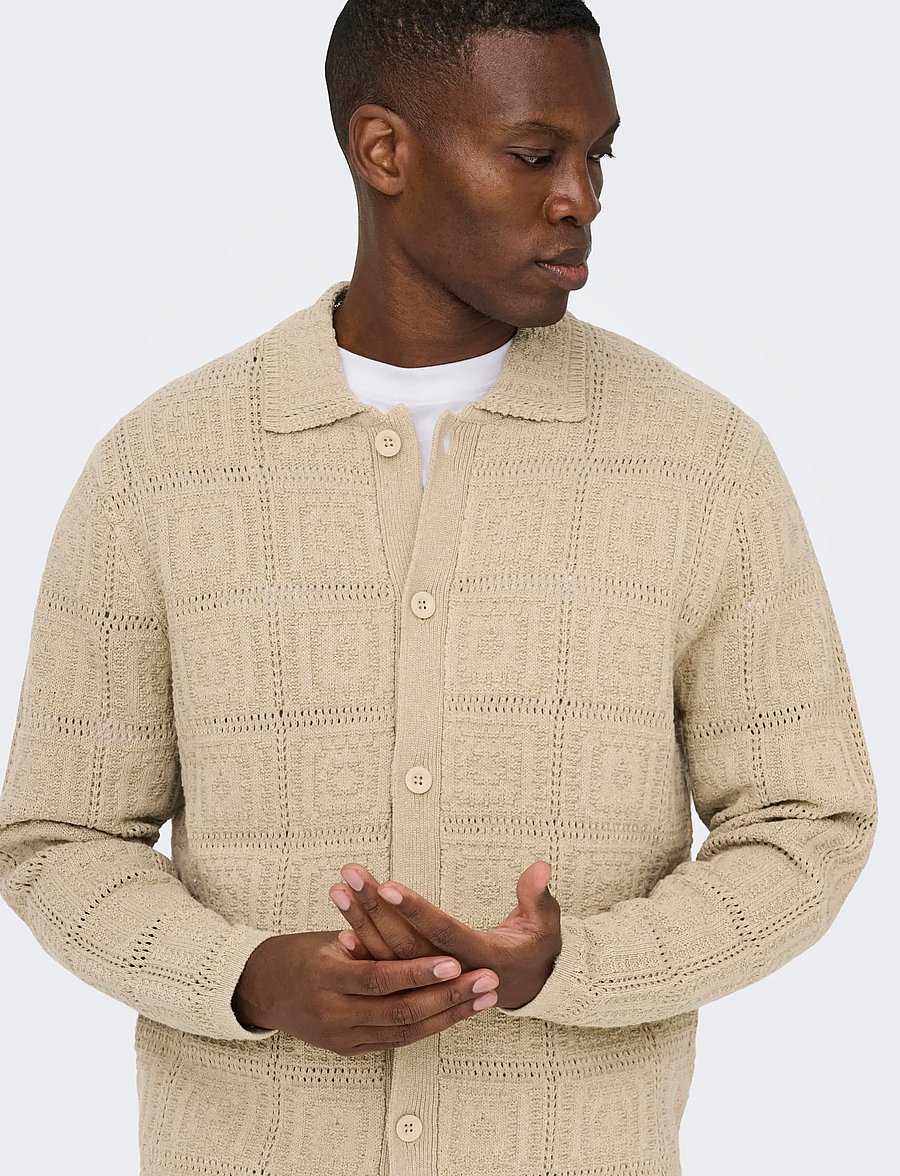 ONLY & SONS - ONSBART LIFE RLX 5 LS SHIRT KNIT - strickjacken - silver lining - 5