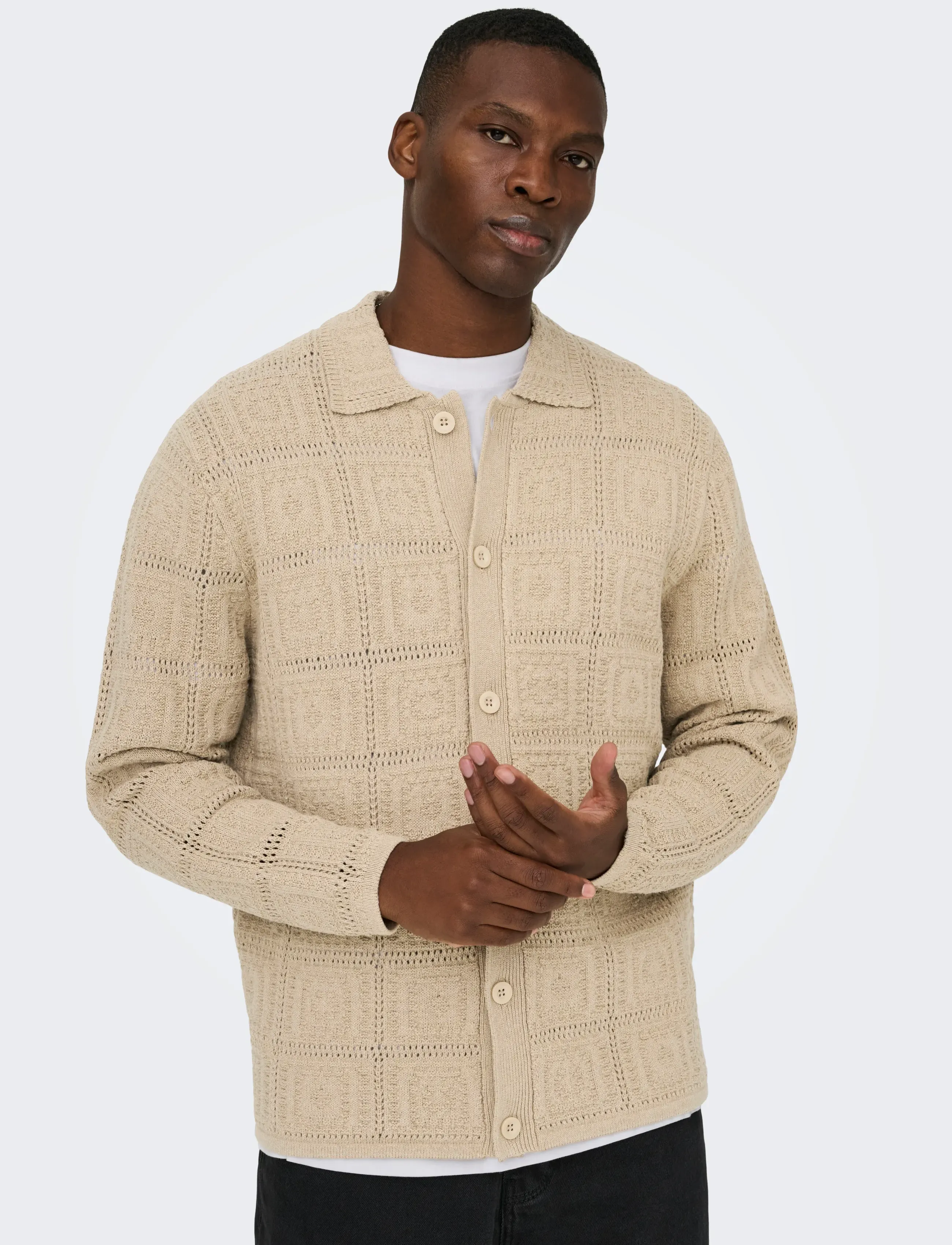 ONLY & SONS ONSBART LIFE RLX 5 LS SHIRT KNIT - Cardigans - SILVER LINING / beige