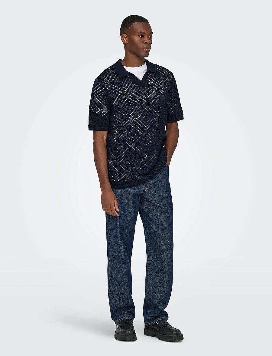 ONLY & SONS - ONSKOLMAR LIFE REG 5 SS RESORT KNIT - kurzärmelig - dark navy - 0