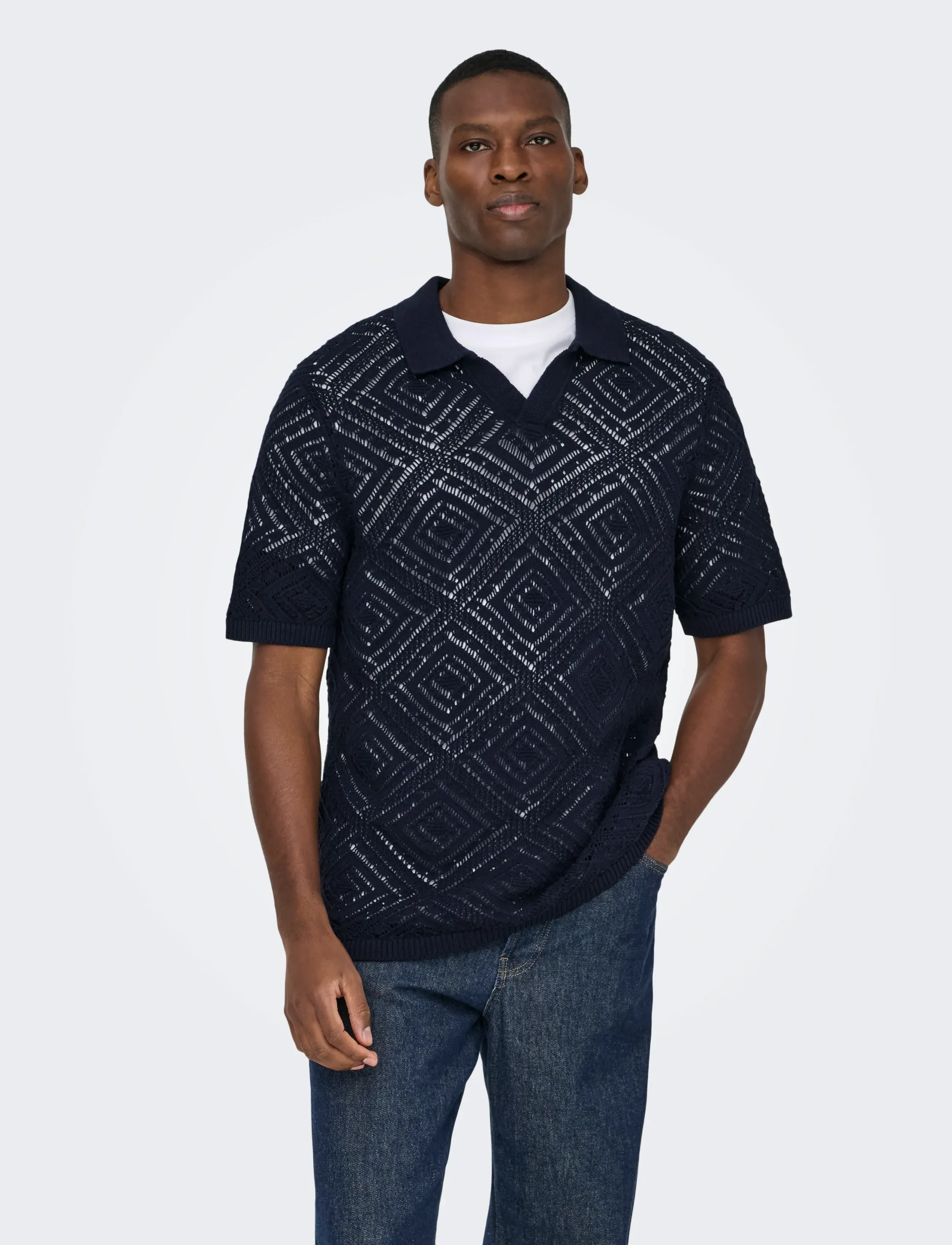 ONLY & SONS - ONSKOLMAR LIFE REG 5 SS RESORT KNIT - lühikeste varrukatega polod - dark navy - 3