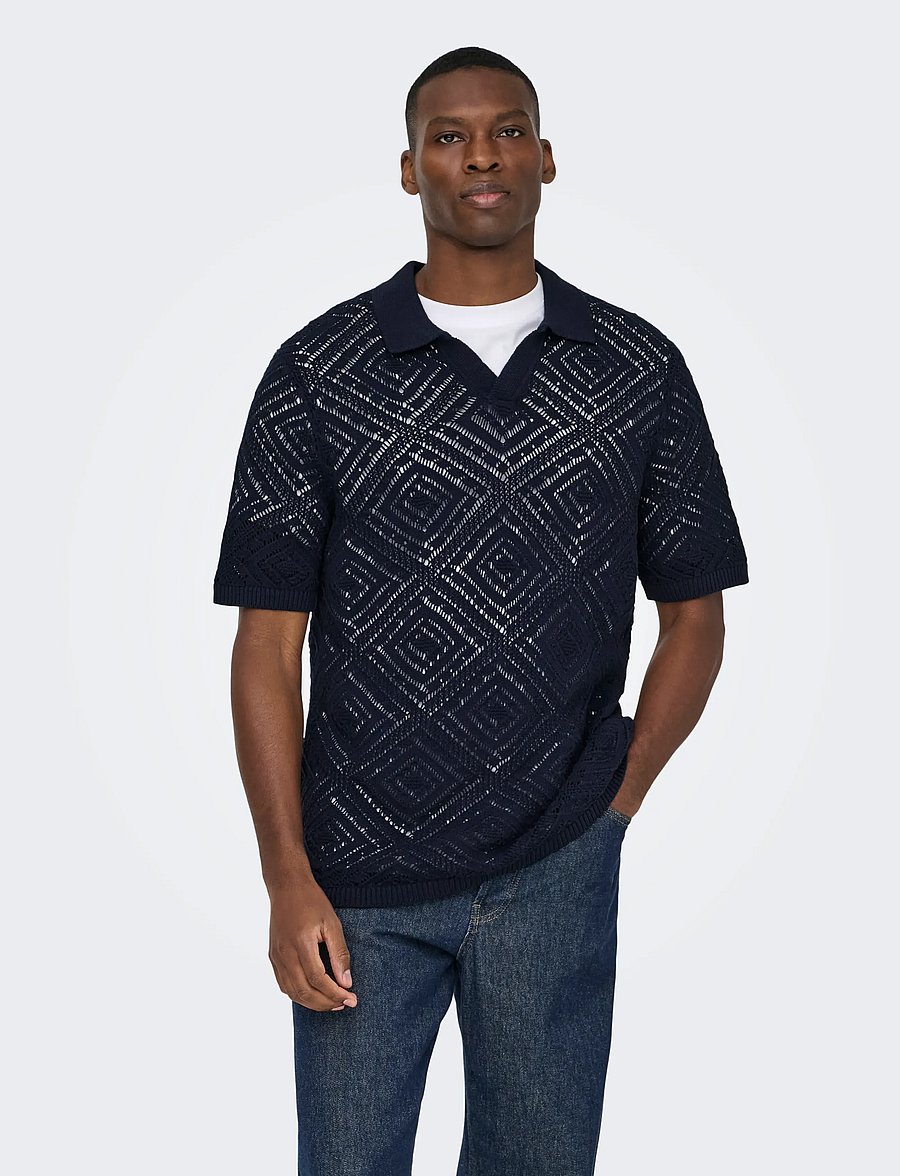 ONLY & SONS - ONSKOLMAR LIFE REG 5 SS RESORT KNIT - kurzärmelig - dark navy - 3