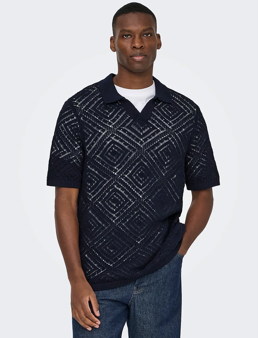 ONLY & SONS - ONSKOLMAR LIFE REG 5 SS RESORT KNIT - kurzärmelig - dark navy - 4