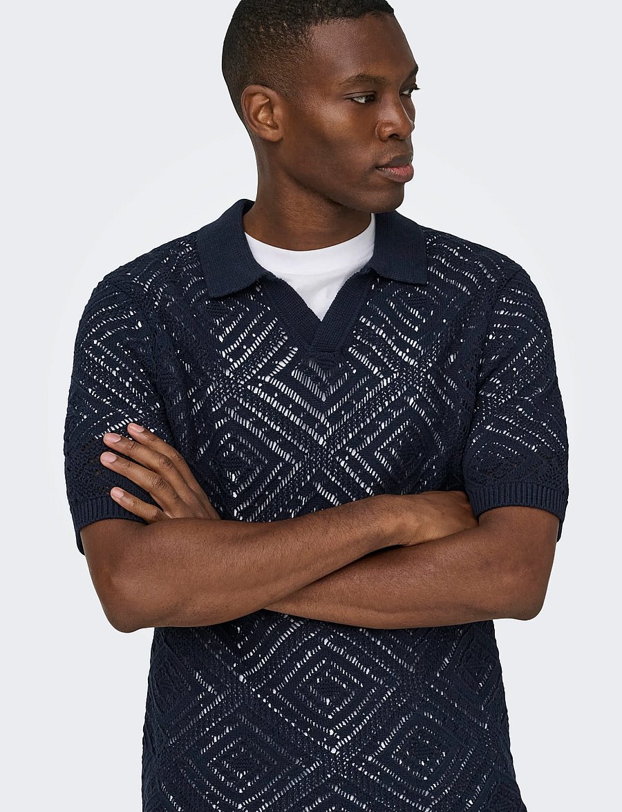 ONLY & SONS - ONSKOLMAR LIFE REG 5 SS RESORT KNIT - kurzärmelig - dark navy - 5