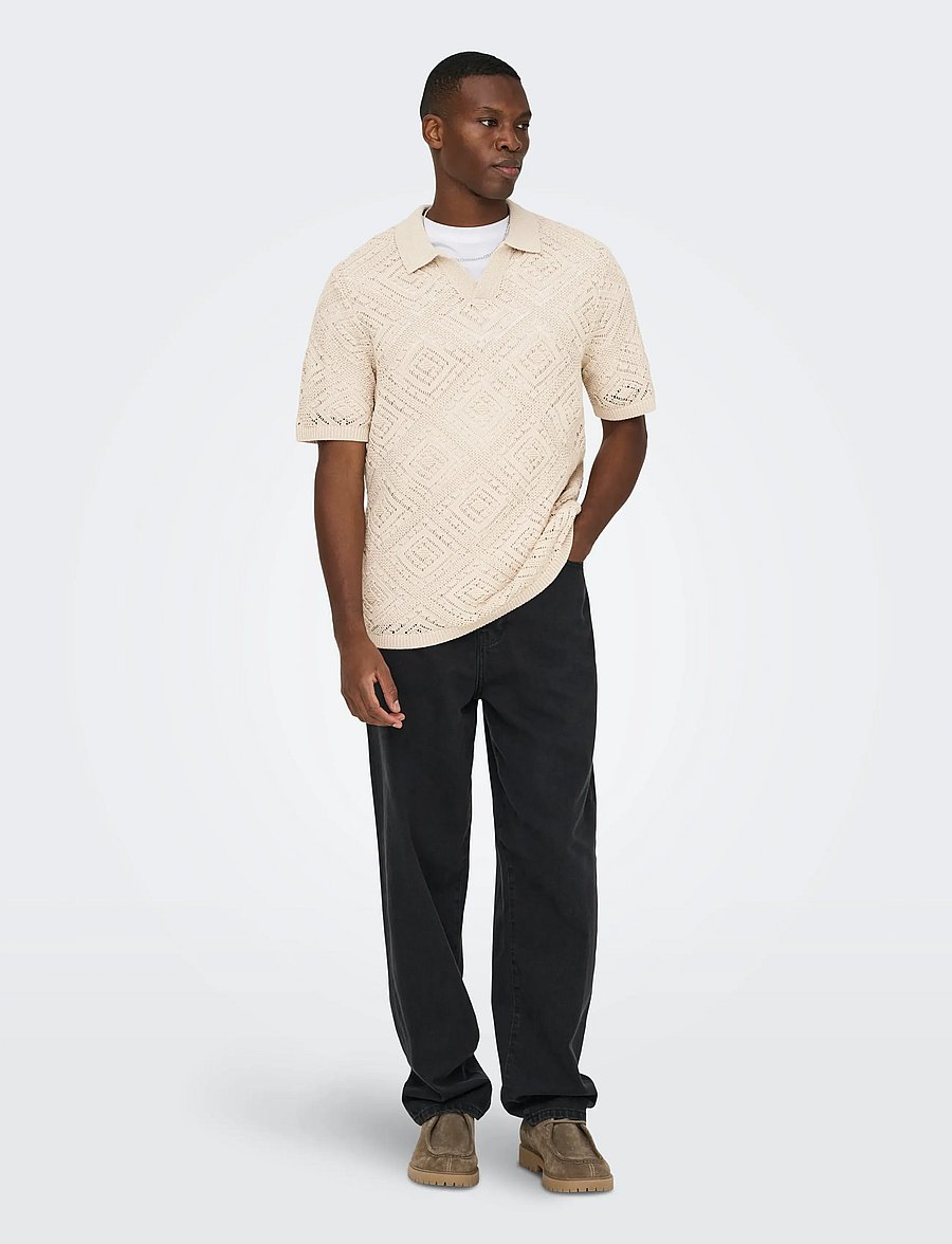 ONLY & SONS - ONSKOLMAR LIFE REG 5 SS RESORT KNIT - polo krekli ar īsām piedurknēm - silver lining - 0
