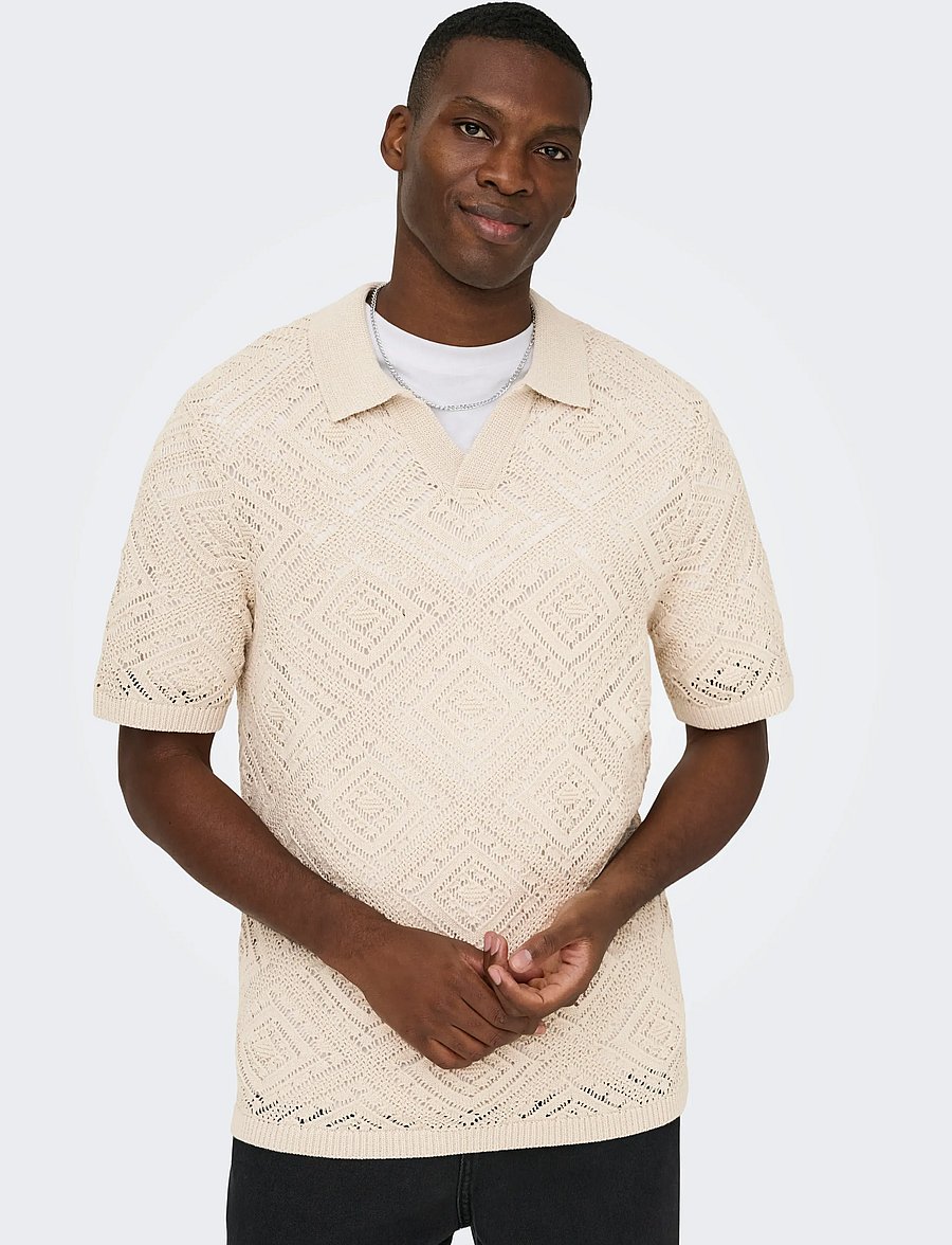 ONLY & SONS - ONSKOLMAR LIFE REG 5 SS RESORT KNIT - polo krekli ar īsām piedurknēm - silver lining - 3
