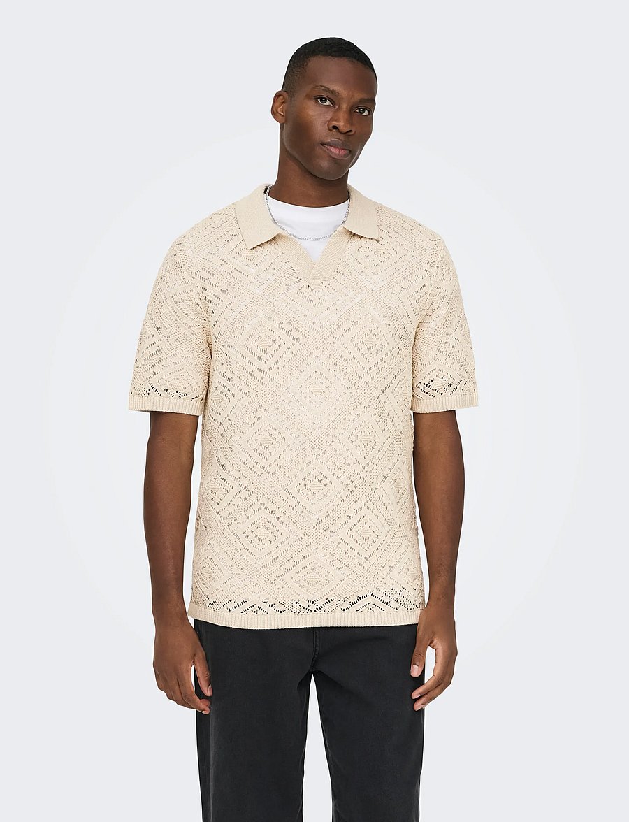 ONLY & SONS - ONSKOLMAR LIFE REG 5 SS RESORT KNIT - polo krekli ar īsām piedurknēm - silver lining - 4