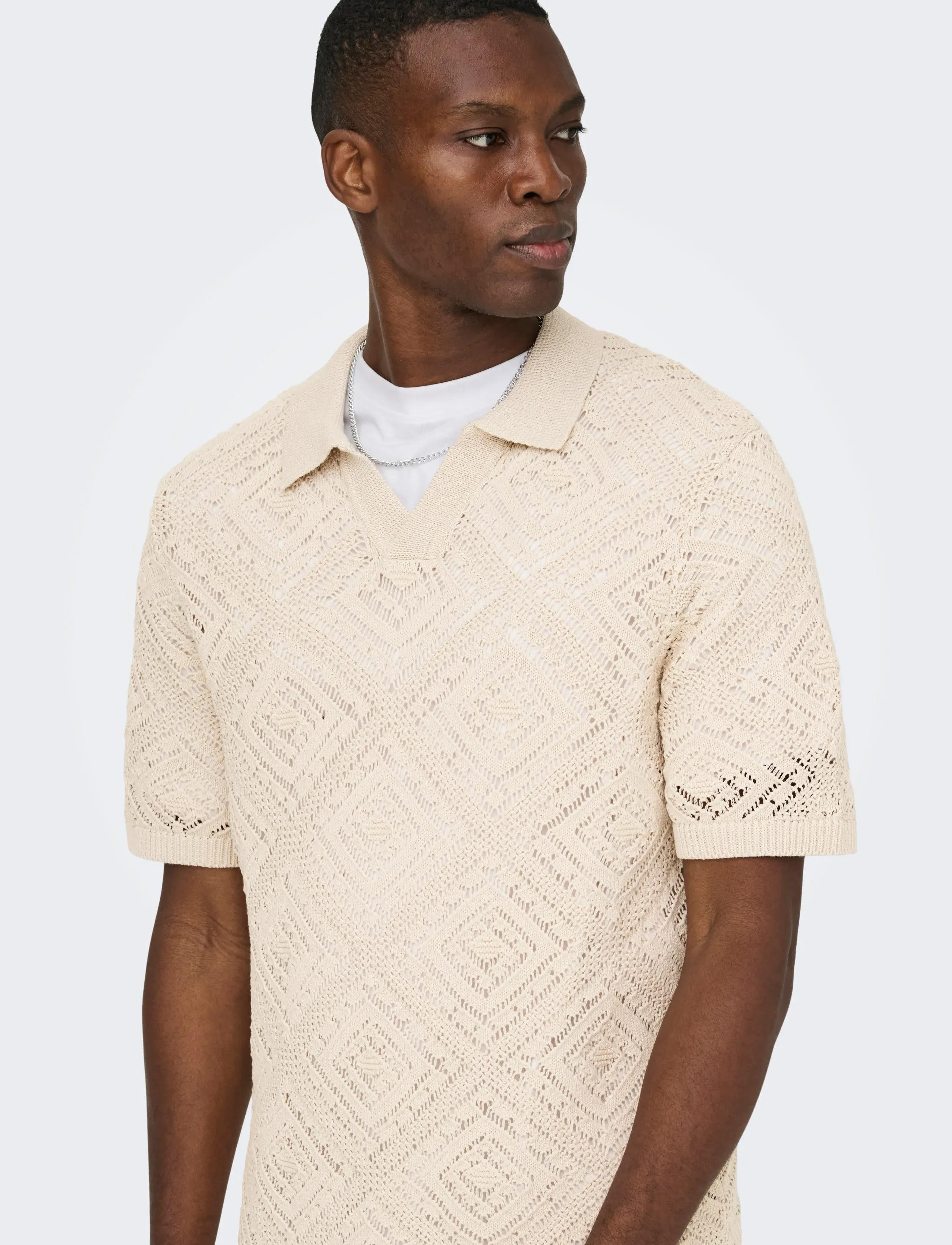 ONLY & SONS - ONSKOLMAR LIFE REG 5 SS RESORT KNIT - kurzärmelig - silver lining - 5