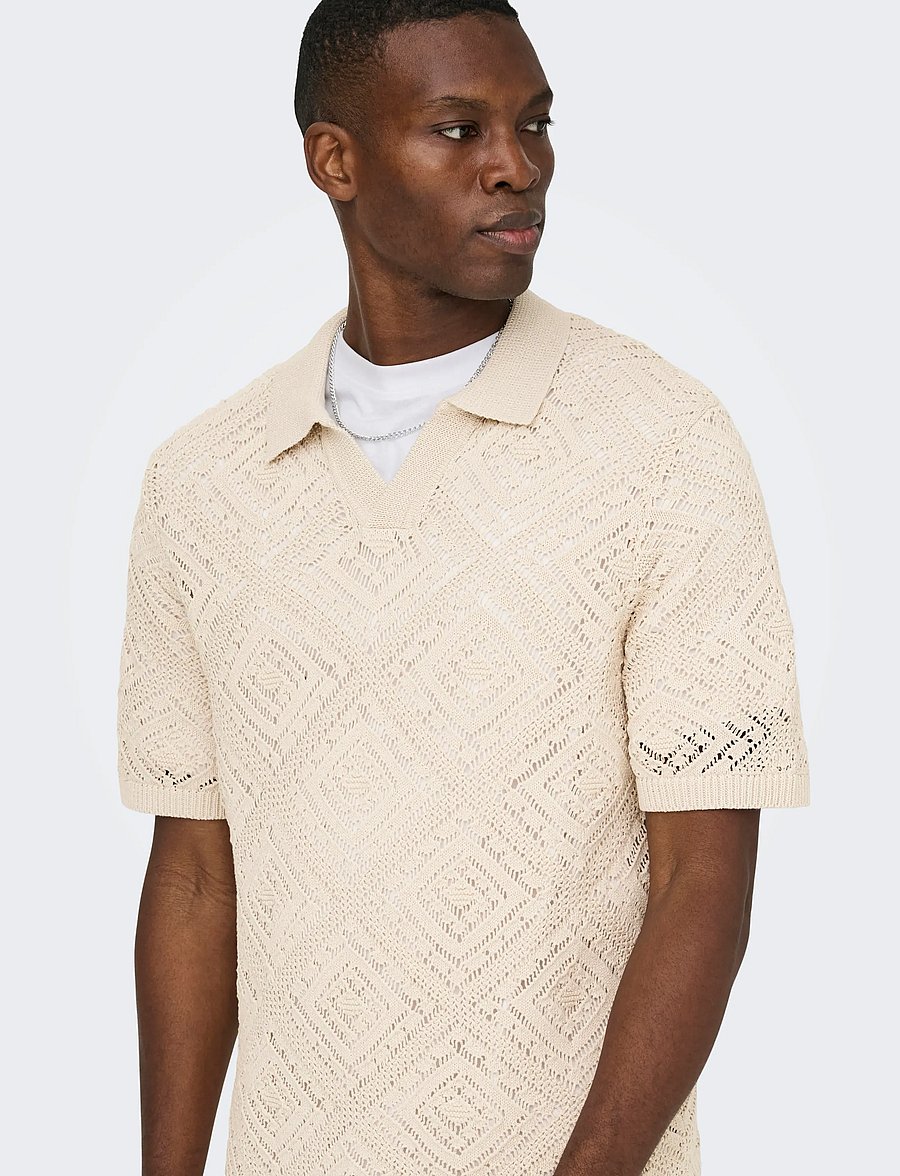 ONLY & SONS - ONSKOLMAR LIFE REG 5 SS RESORT KNIT - polo krekli ar īsām piedurknēm - silver lining - 5