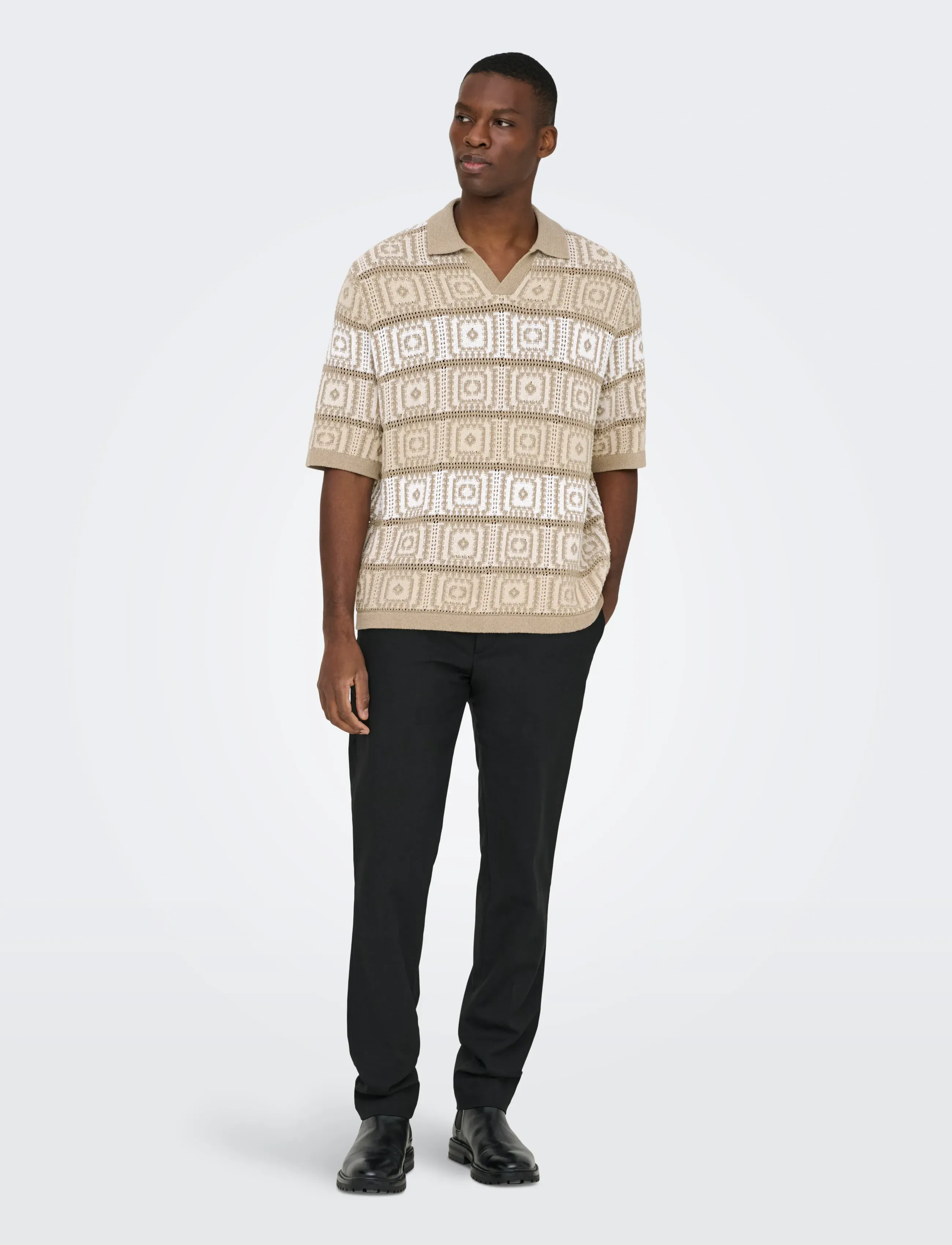 ONLY & SONS ONSBART LIFE RLX 5 SS RESORT KNIT - Kläder - CHINCHILLA / beige