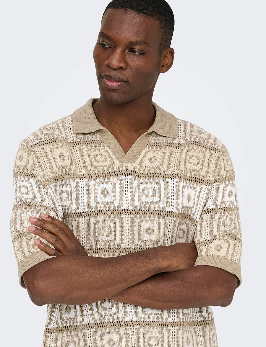 ONLY & SONS - ONSBART LIFE RLX 5 SS RESORT KNIT - kurzärmelig - chinchilla - 3