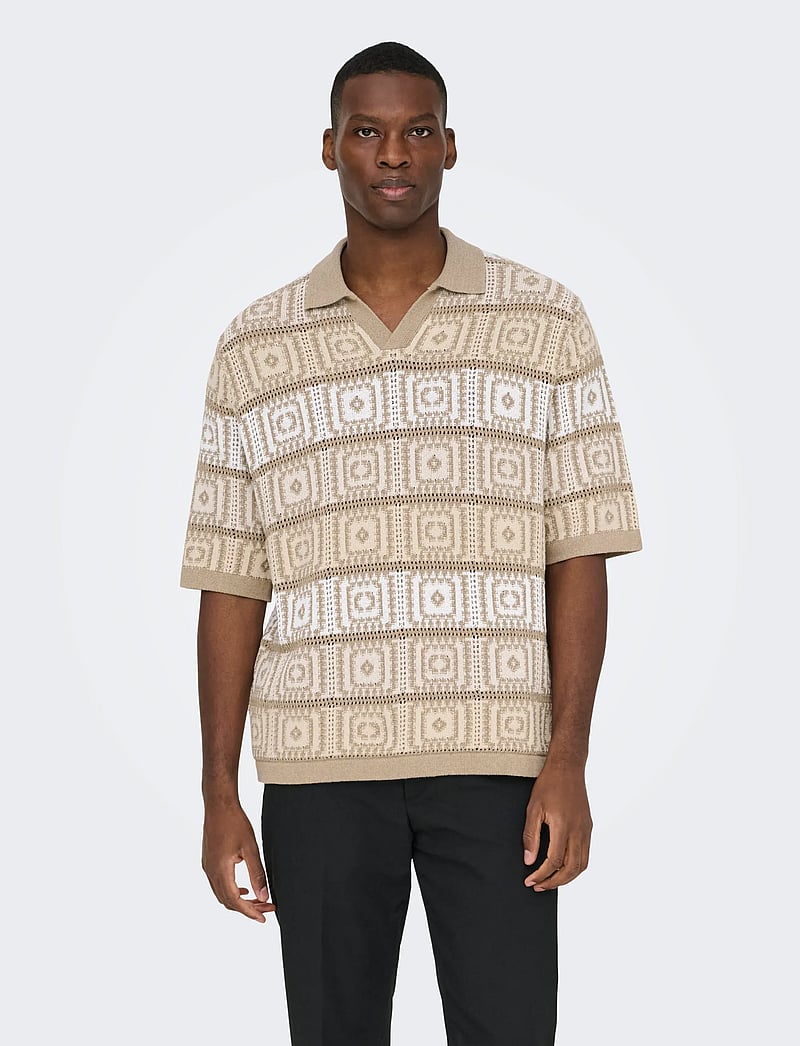 ONLY & SONS - ONSBART LIFE RLX 5 SS RESORT KNIT - kurzärmelig - chinchilla - 4