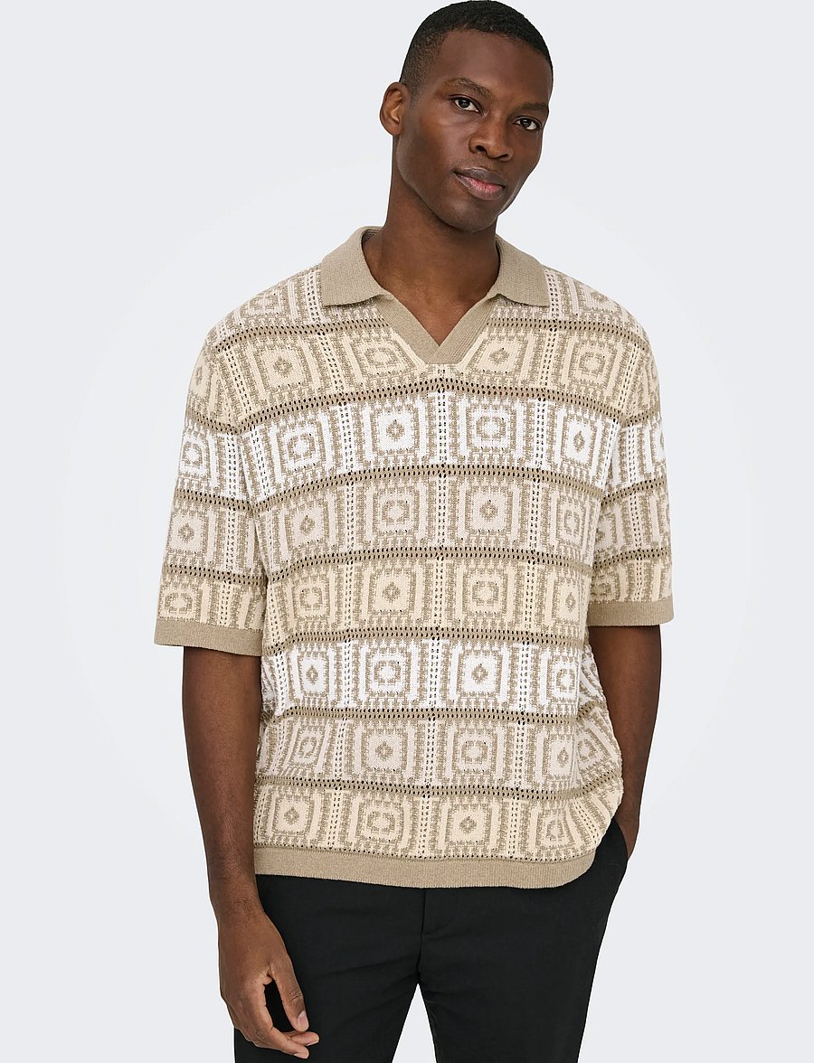 ONLY & SONS - ONSBART LIFE RLX 5 SS RESORT KNIT - kurzärmelig - chinchilla - 5