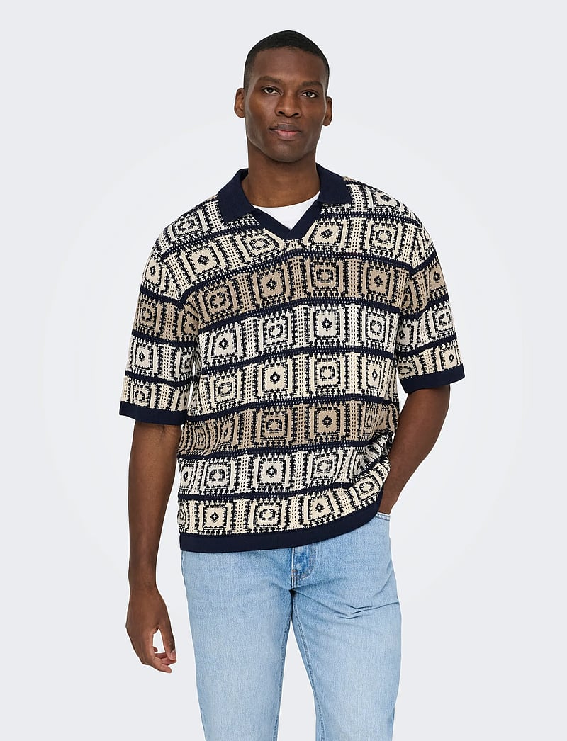 ONLY & SONS - ONSBART LIFE RLX 5 SS RESORT KNIT - kurzärmelig - dark navy - 0