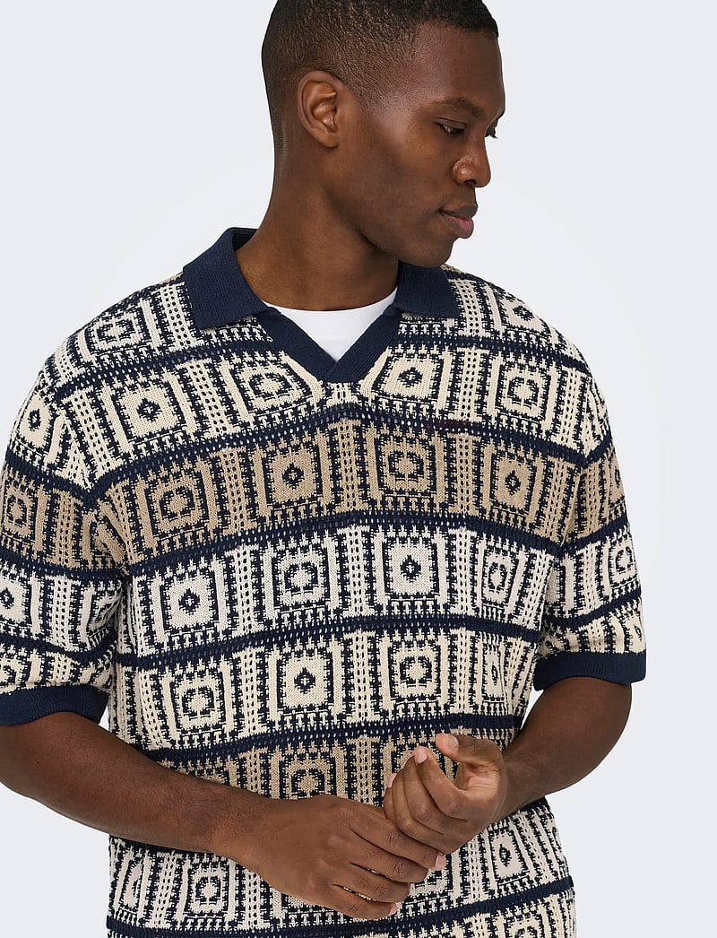 ONLY & SONS - ONSBART LIFE RLX 5 SS RESORT KNIT - kurzärmelig - dark navy - 3