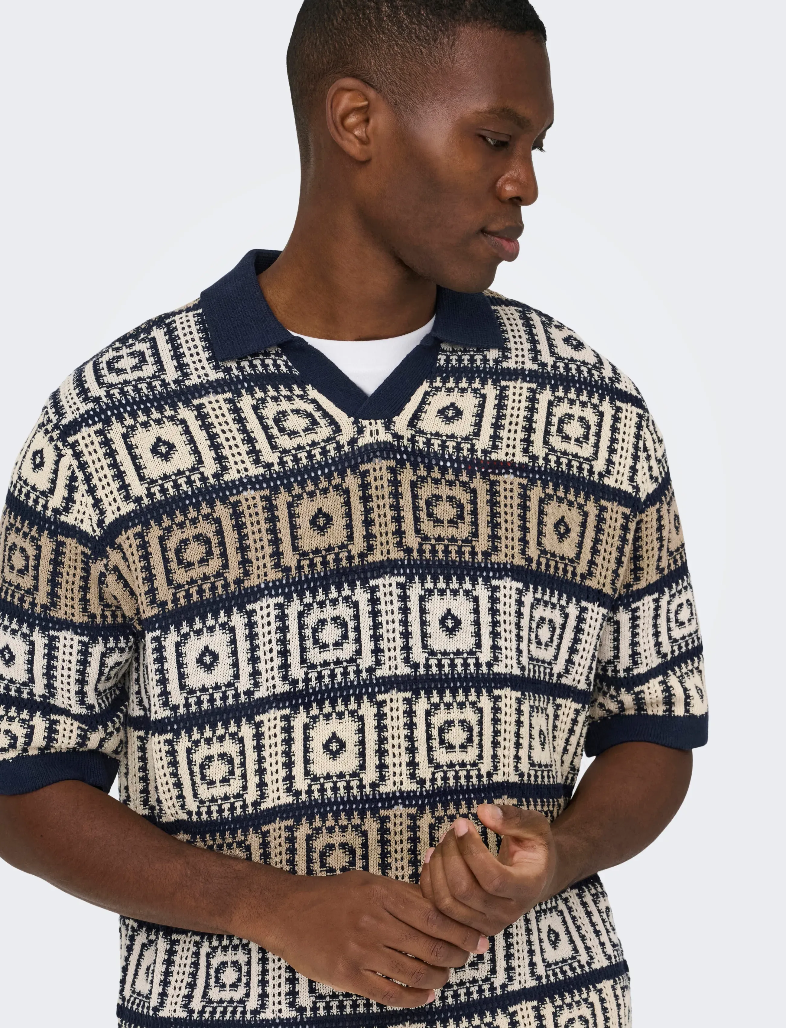 ONLY & SONS - ONSBART LIFE RLX 5 SS RESORT KNIT - kortærmede poloer - dark navy - 3