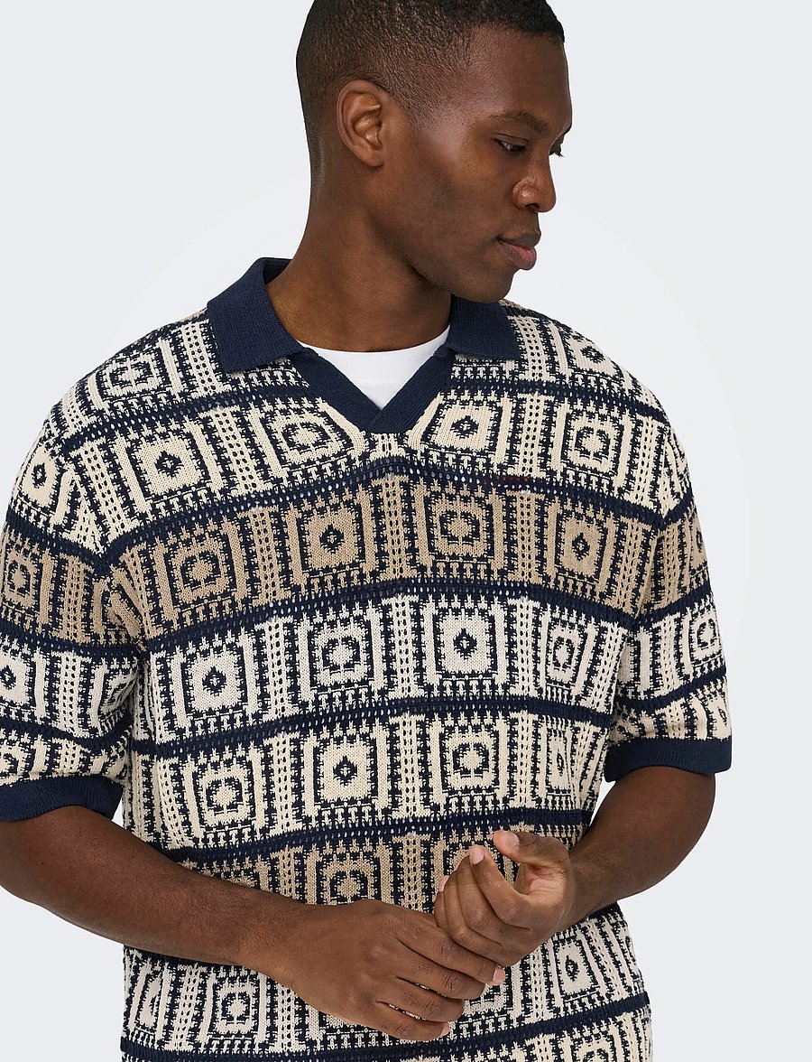 ONLY & SONS - ONSBART LIFE RLX 5 SS RESORT KNIT - kurzärmelig - dark navy - 3