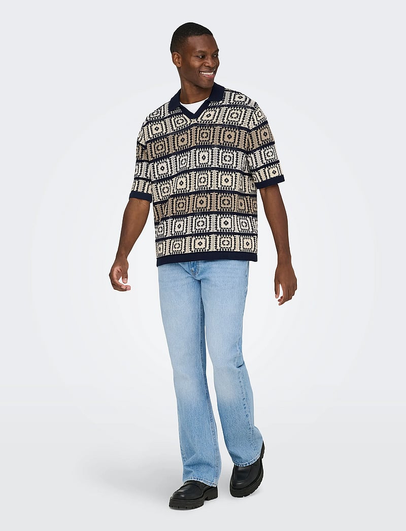 ONLY & SONS - ONSBART LIFE RLX 5 SS RESORT KNIT - kurzärmelig - dark navy - 4