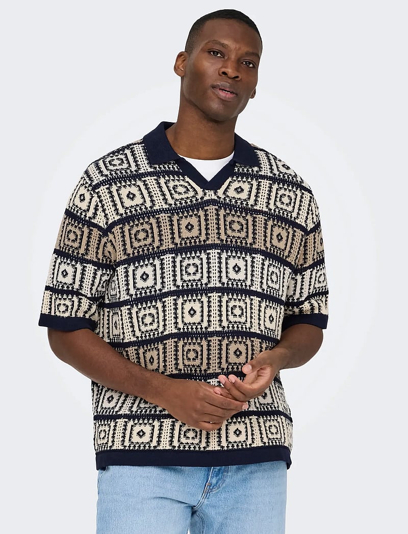 ONLY & SONS - ONSBART LIFE RLX 5 SS RESORT KNIT - kurzärmelig - dark navy - 5